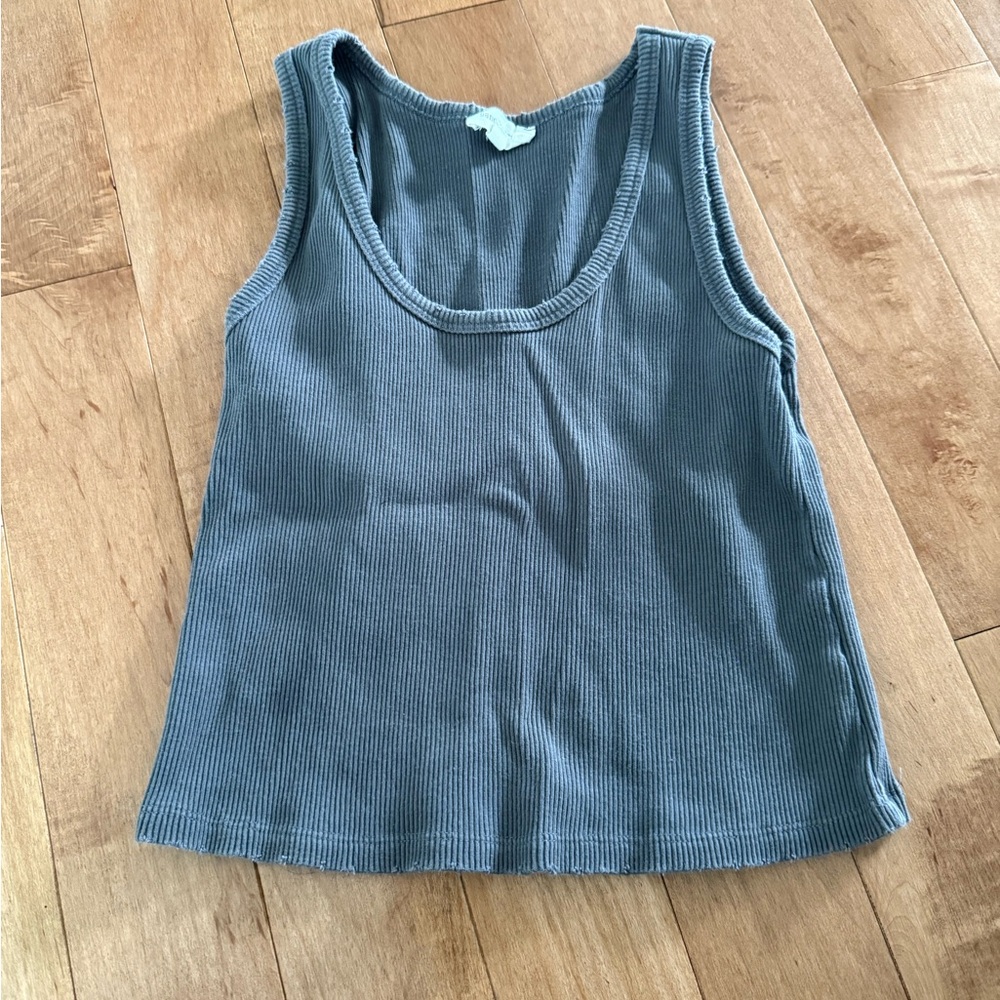 Dark grey distressed Ribbed Tank Top